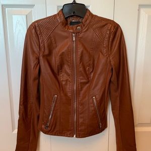 Express Vegan Leather Camel Jacket XS